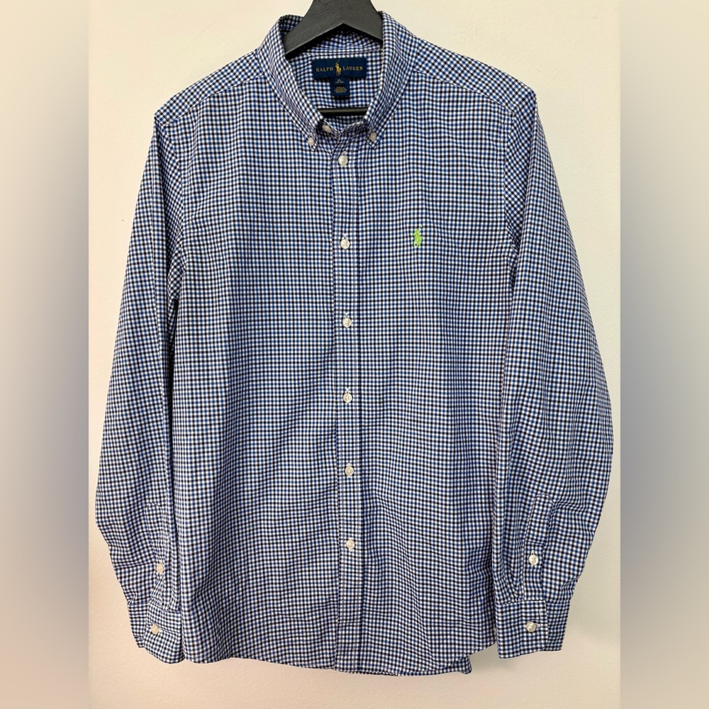Ralph Lauren Embroidered Boys Gingham Pattern Long Sleeve Shirt Size XL Sku#201